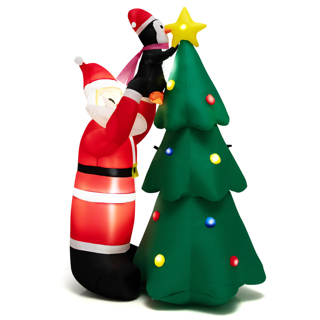 6FT Christmas Inflatable Tree Santa Claus & Penguin Decor with LED Lights E946758
