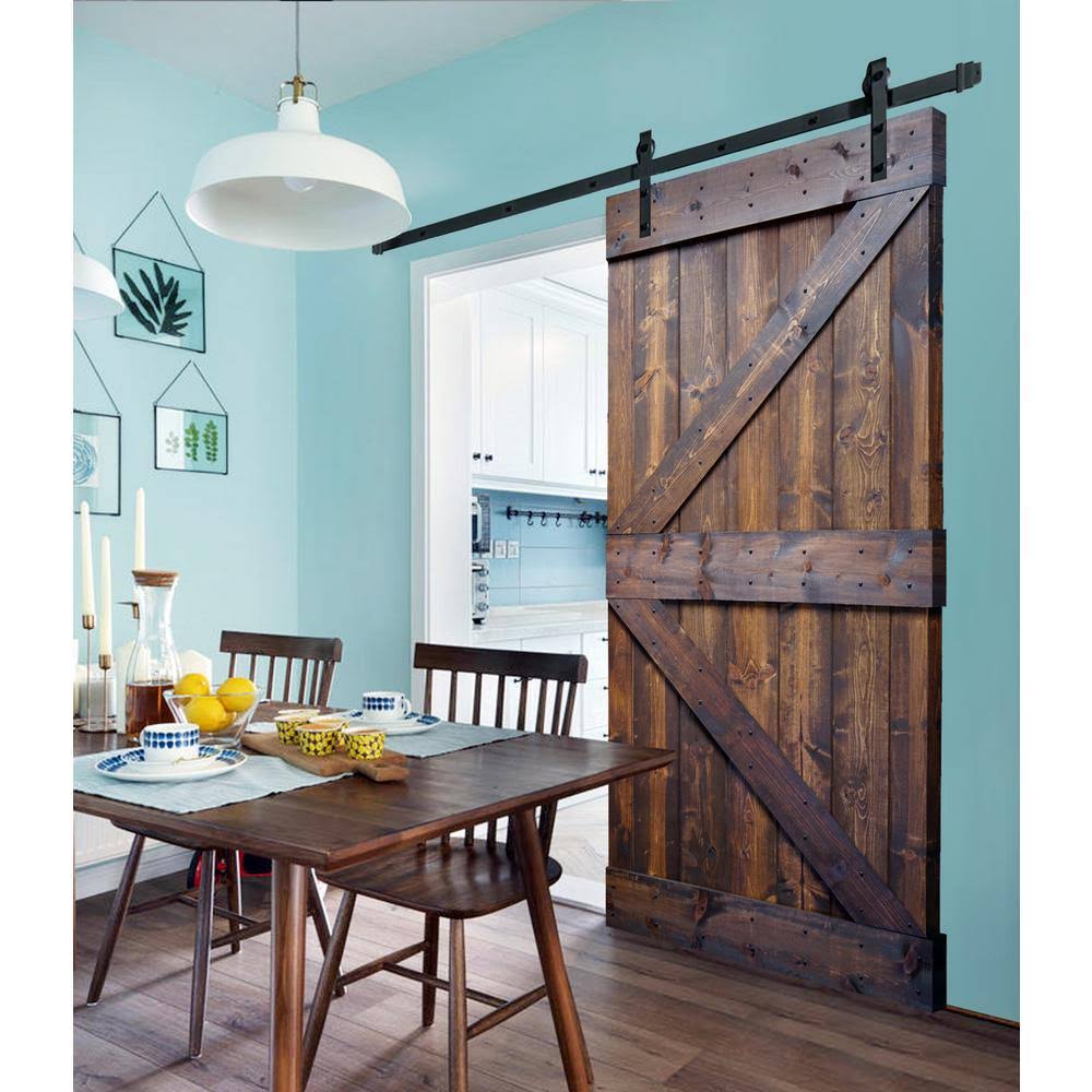 Dark Walnut Finished Knotty Pine Wood Sliding Barn Door Slab B79679