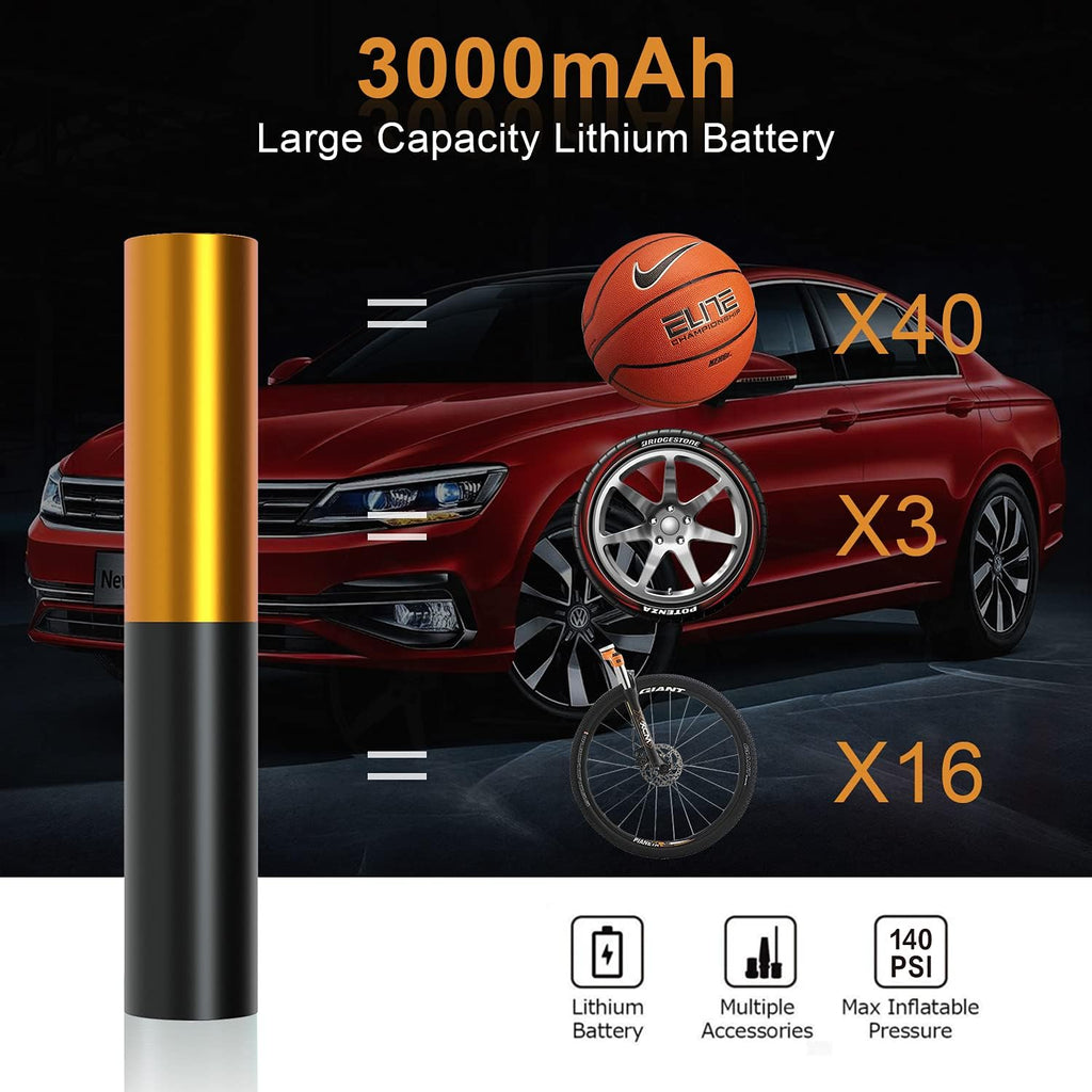 3000mAh Portable Wireless Rechargeable Bike Tire Pump with Digital Pressure Gauge, 140PSI, Pack of 2 Y376250