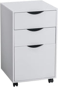 White 3 Drawer Wooden Mobile Filing Cabinet with Wheels V871