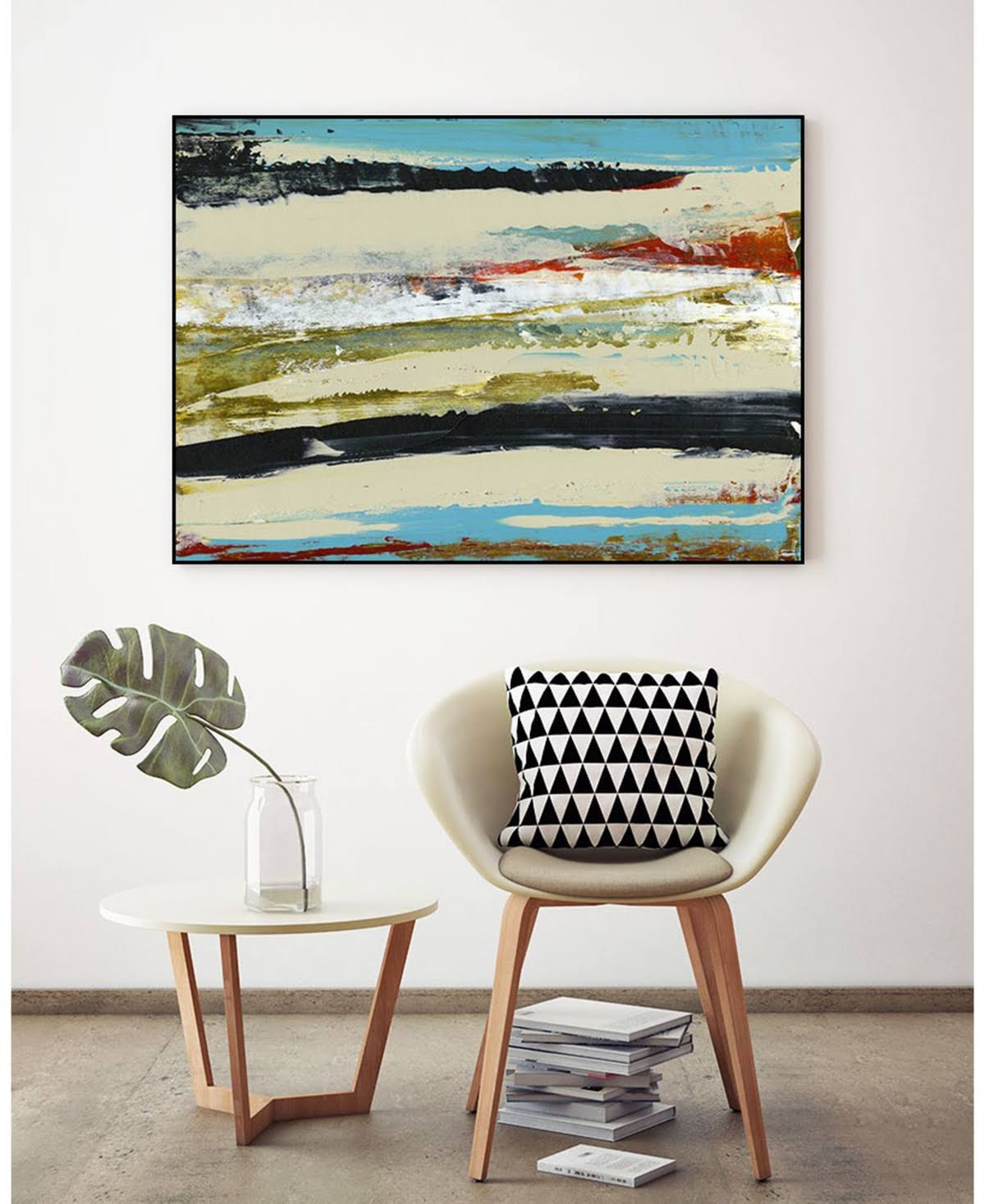 Tan Framed Canvas Art Block B9970