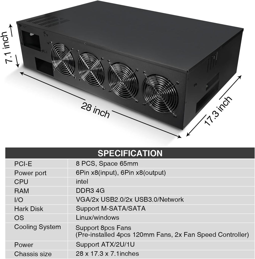 8 Ports GPU Mining Frame Case with 8 Cooling Fans Q572