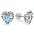 18K White Gold Heart Shape Blue Topaz Diamond Halo Stud Earrings S873
