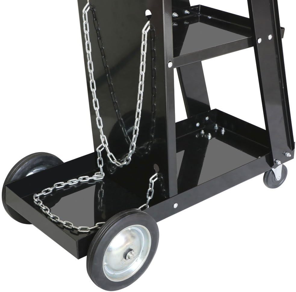 Black Heavy Duty Rolling Welding Cart with Wheels and Tank Storage K884800