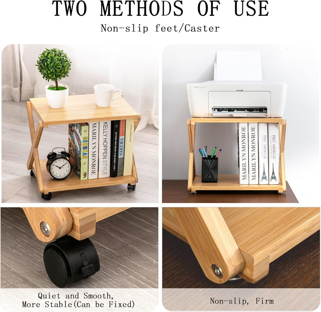 Bamboo 3-Tier Rolling Printer Cart with Storage I6746