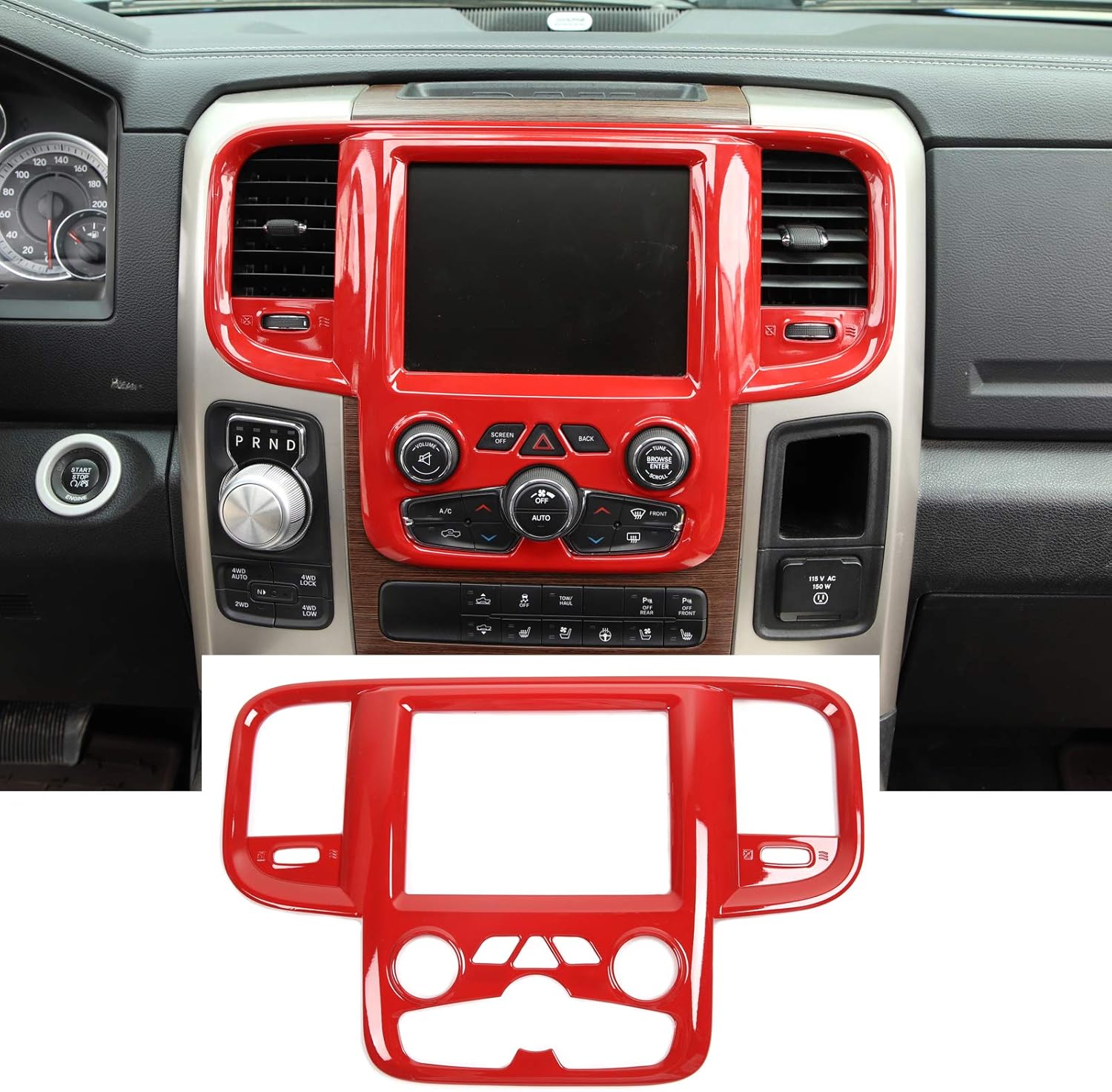 Red Carbon Fiber ABS Center Control Touch Screen Trim Cover for Dodge RAM 2011-2017 F642993