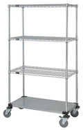 Chrome Wire Shelving Cart with 3-Wire Shelf and 1-Solid Shelf V94239