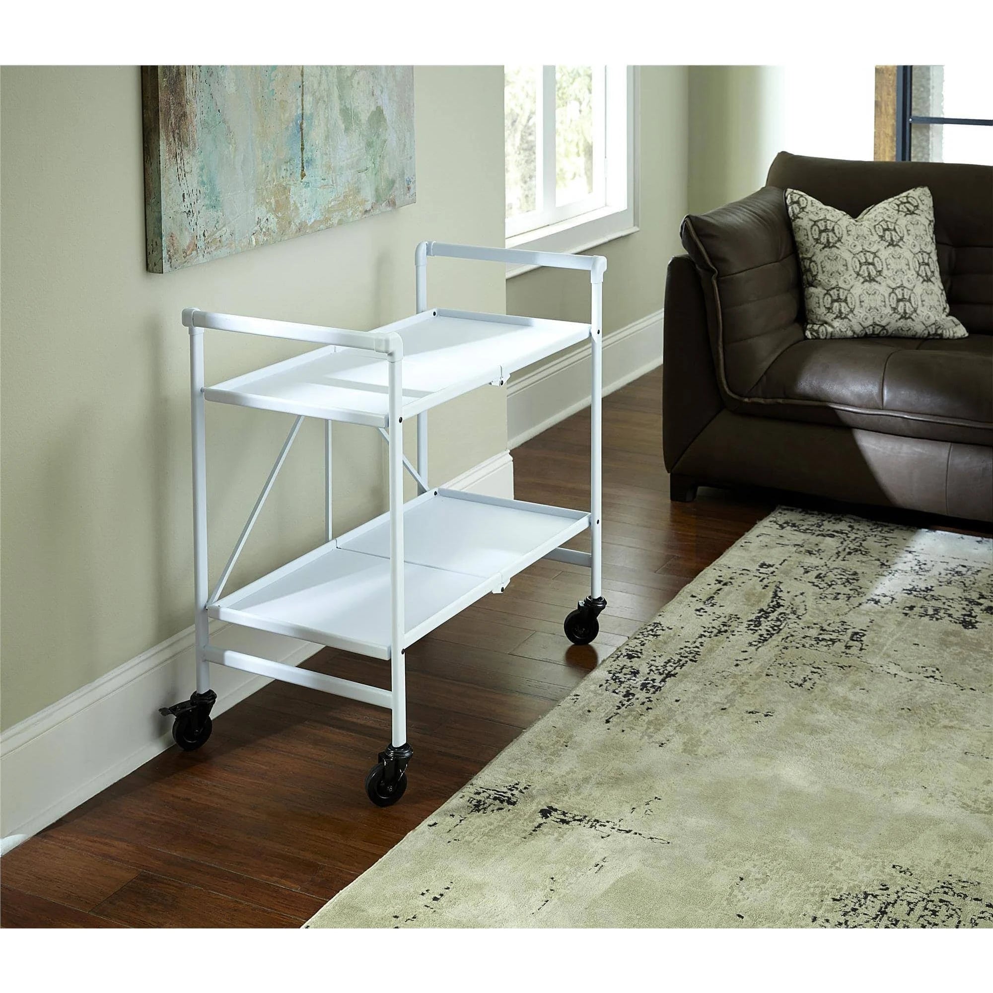 White Metal Slat Folding Serving Cart E637