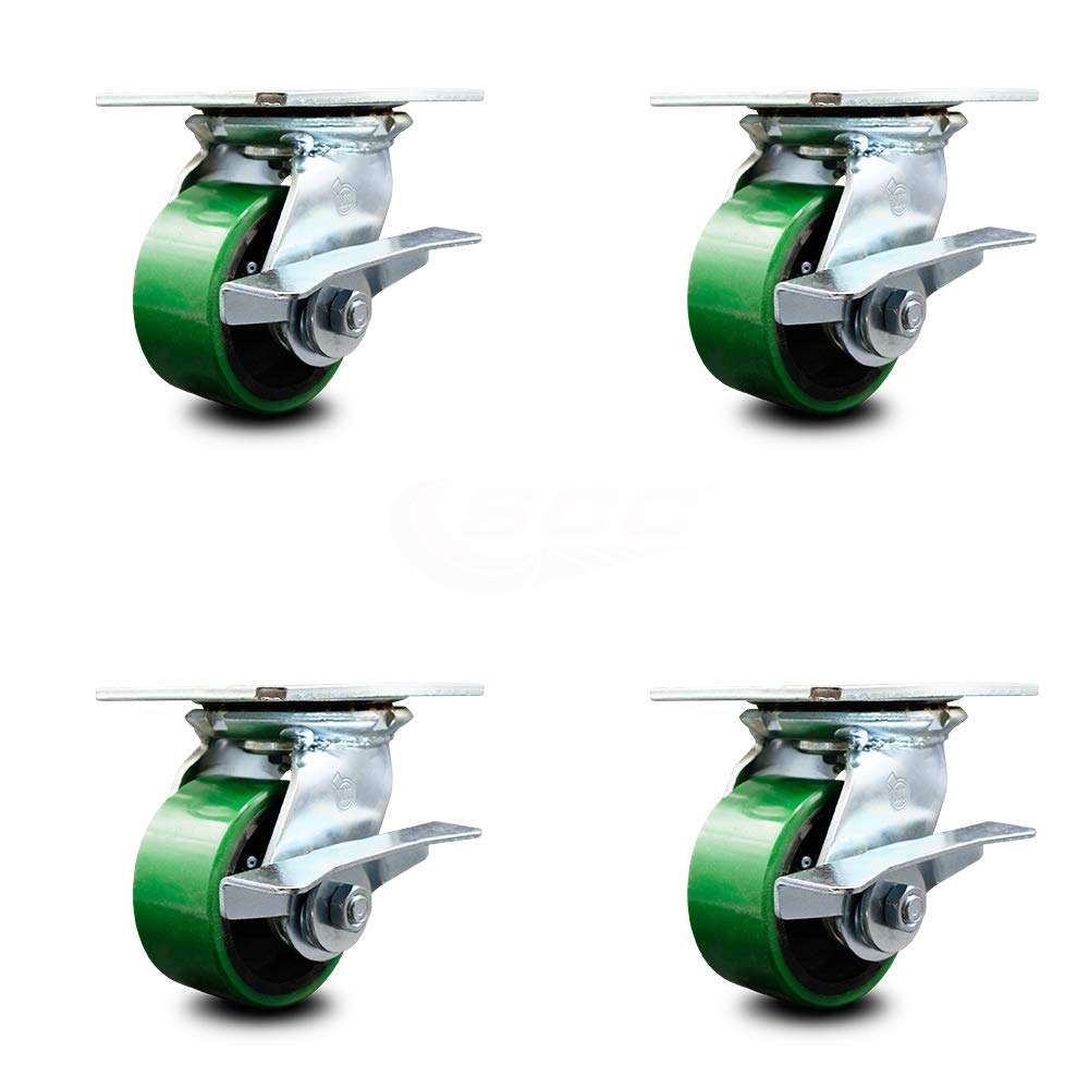 Set of 4 Polyurethane Swivel Casters with Green Wheels B40179