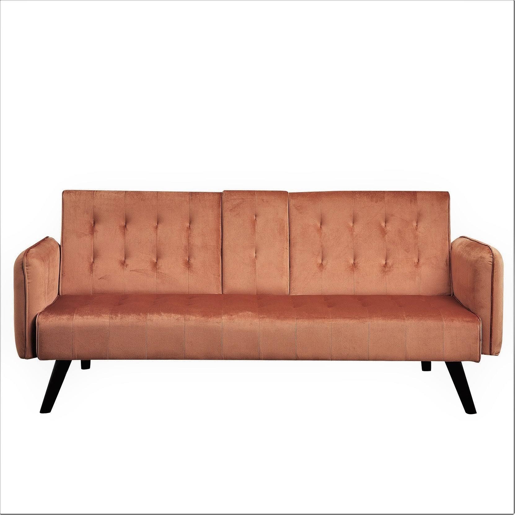 Yellow Tufted Convertible Velvet Sofa Bed with Cup Holder P329