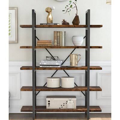 5-Tier Industrial Bookcase with Rustic Wood and Metal Frame R710609