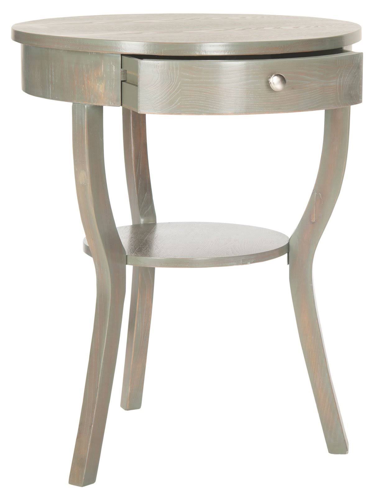 Dark Teal Round Pedestal Drawer End Table L25483