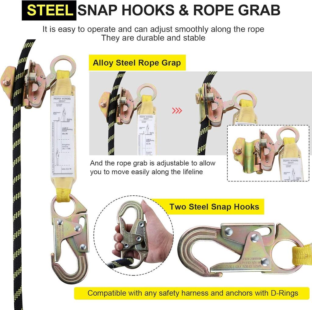 Rope Assembly 25 ft with Rope Grab Snap Hooks Shock Absorber CE Standard I2508
