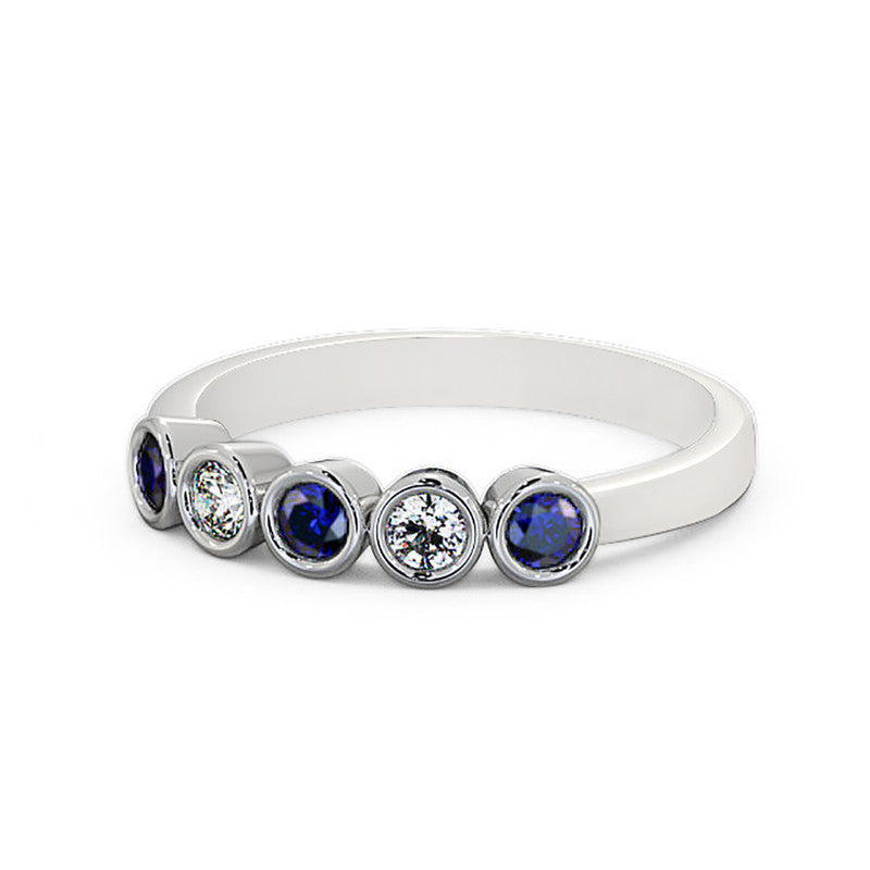 14K White Gold Eternity Band with Blue Sapphire and Diamond K559
