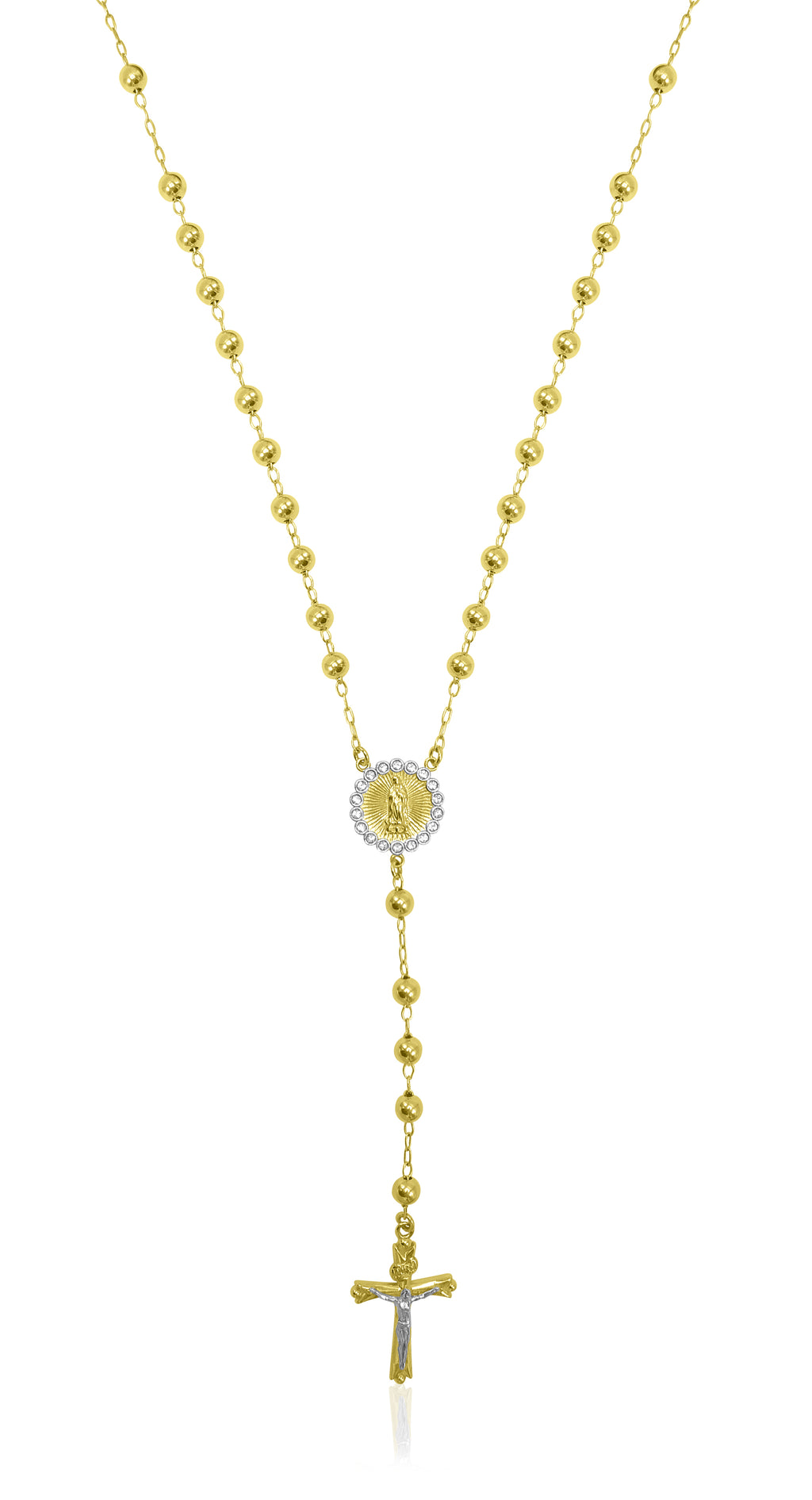 14K Gold Plated Sterling Silver Crystal Rosary Necklace 26" J62766