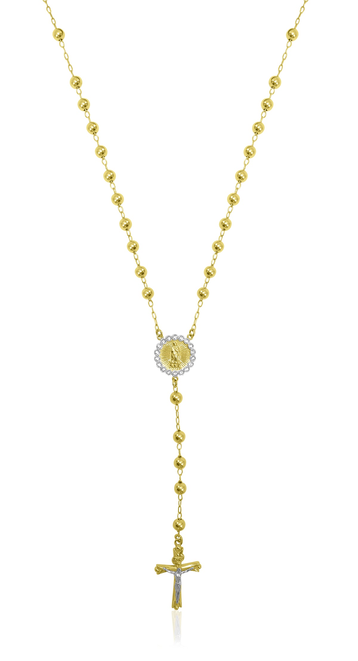 14K Gold Plated Sterling Silver Crystal Rosary Necklace 26" J62766