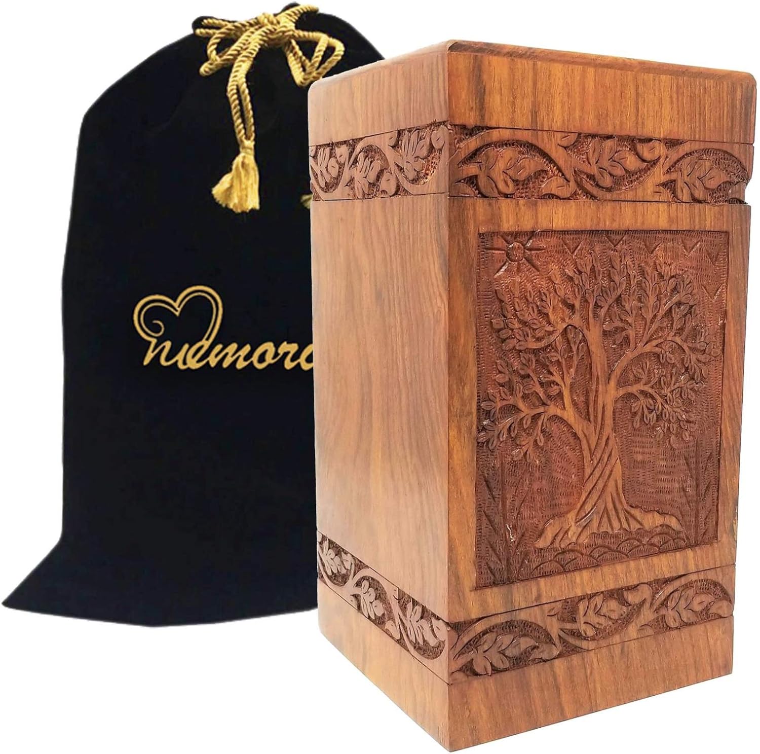 Solid Rosewood Cremation Urn with Hand-Carved Cross Design, Pack of 2 E17871