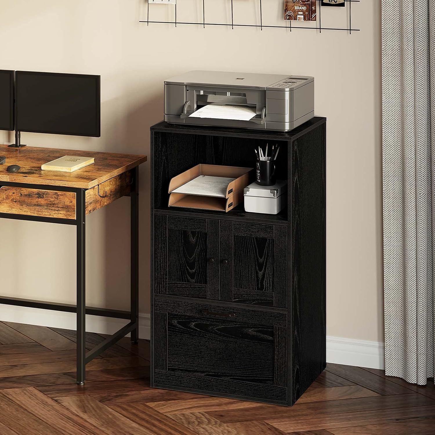 Black File Cabinet with Drawer and Storage Shelf M845