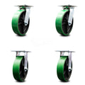 Set of 4 Polyurethane Swivel Casters with Green Wheels B40179