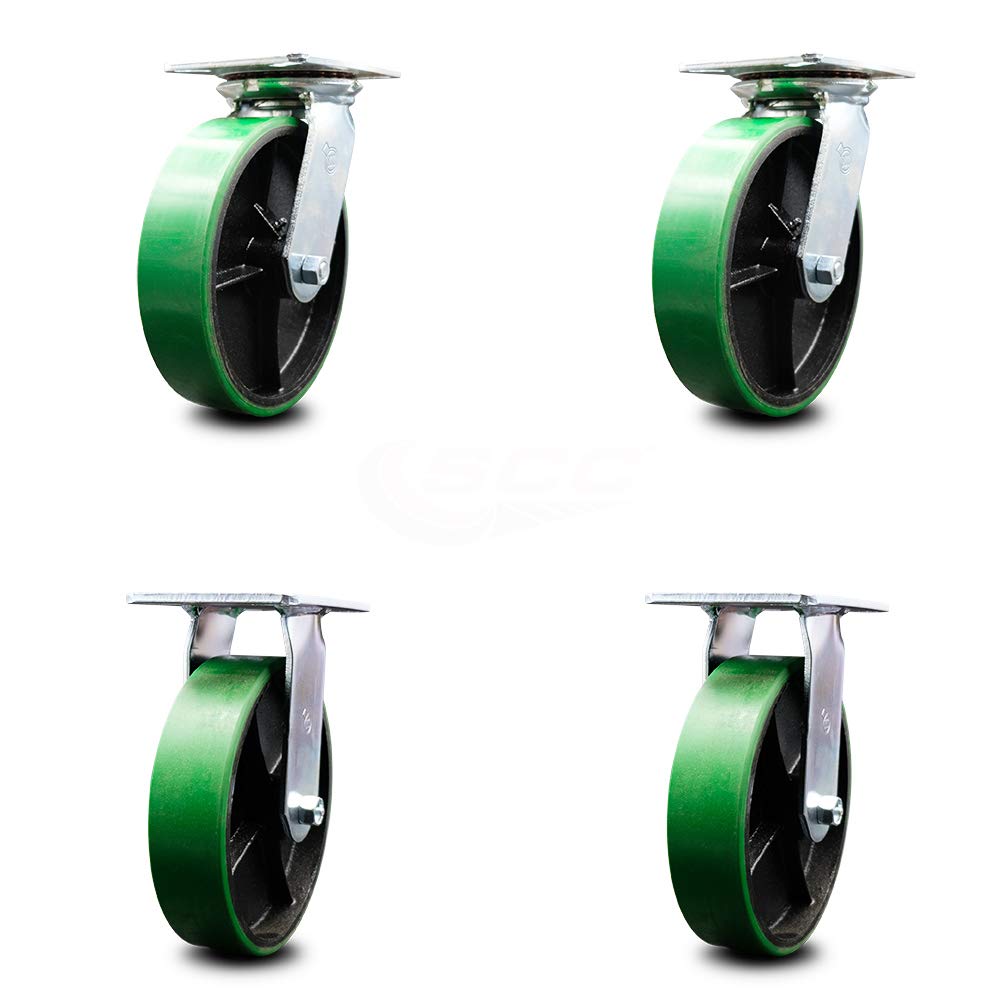Set of 4 Polyurethane Swivel Casters with Green Wheels B40179