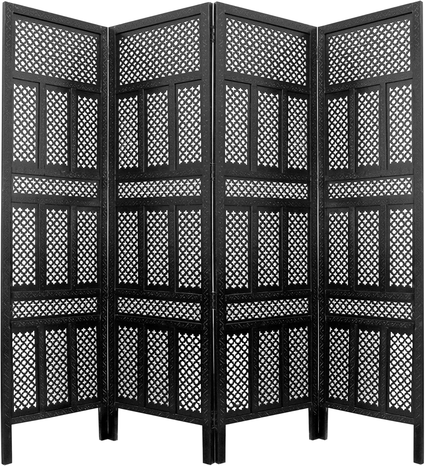 Antique Brown 4 Panel Handcrafted Wood Room Divider Screen J774
