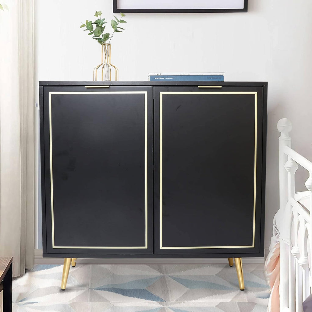 2 Door Storage Cabinet with Golden Legs Black N772664
