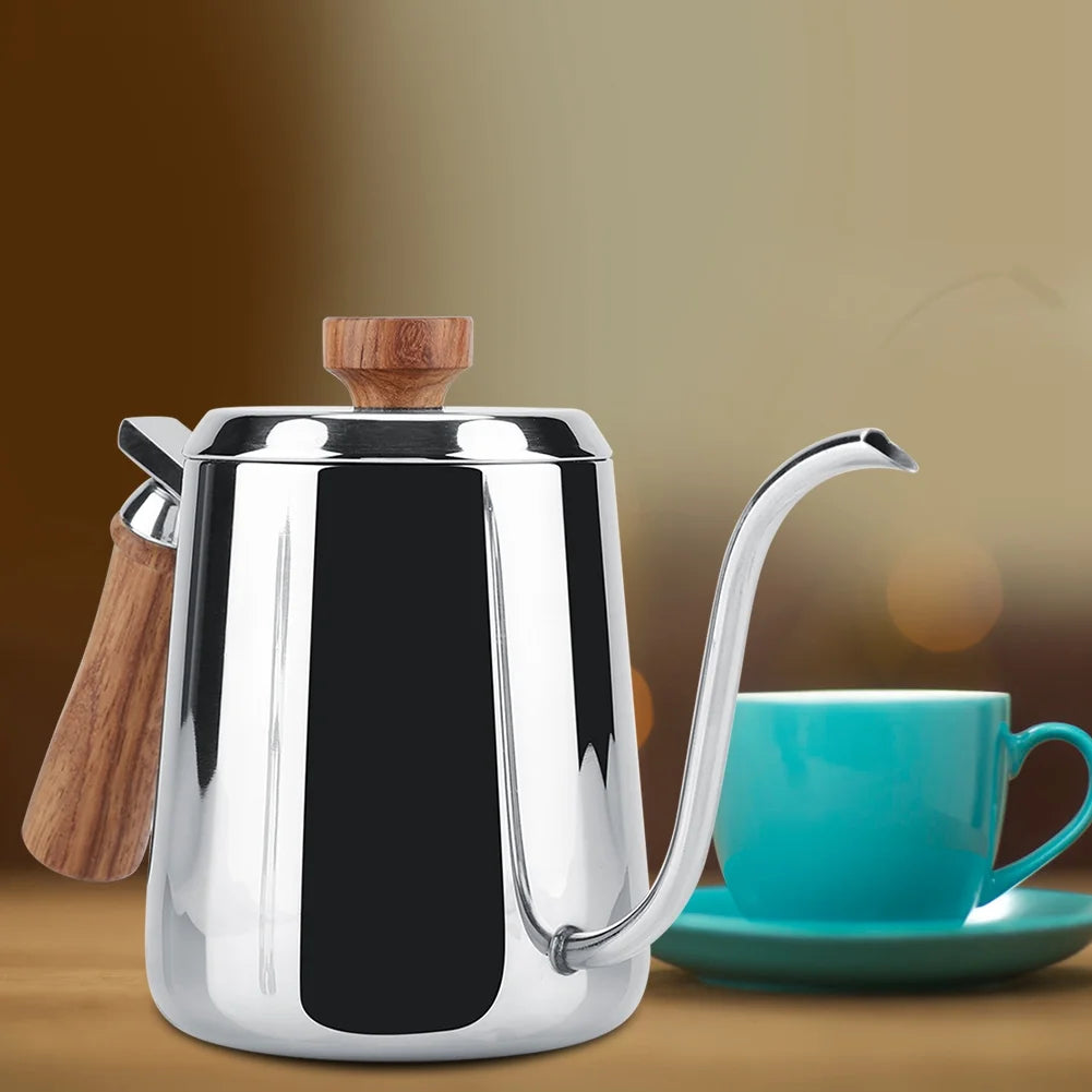 Stainless Steel Wooden Handle Gooseneck Coffee Kettle, 350ml K437454