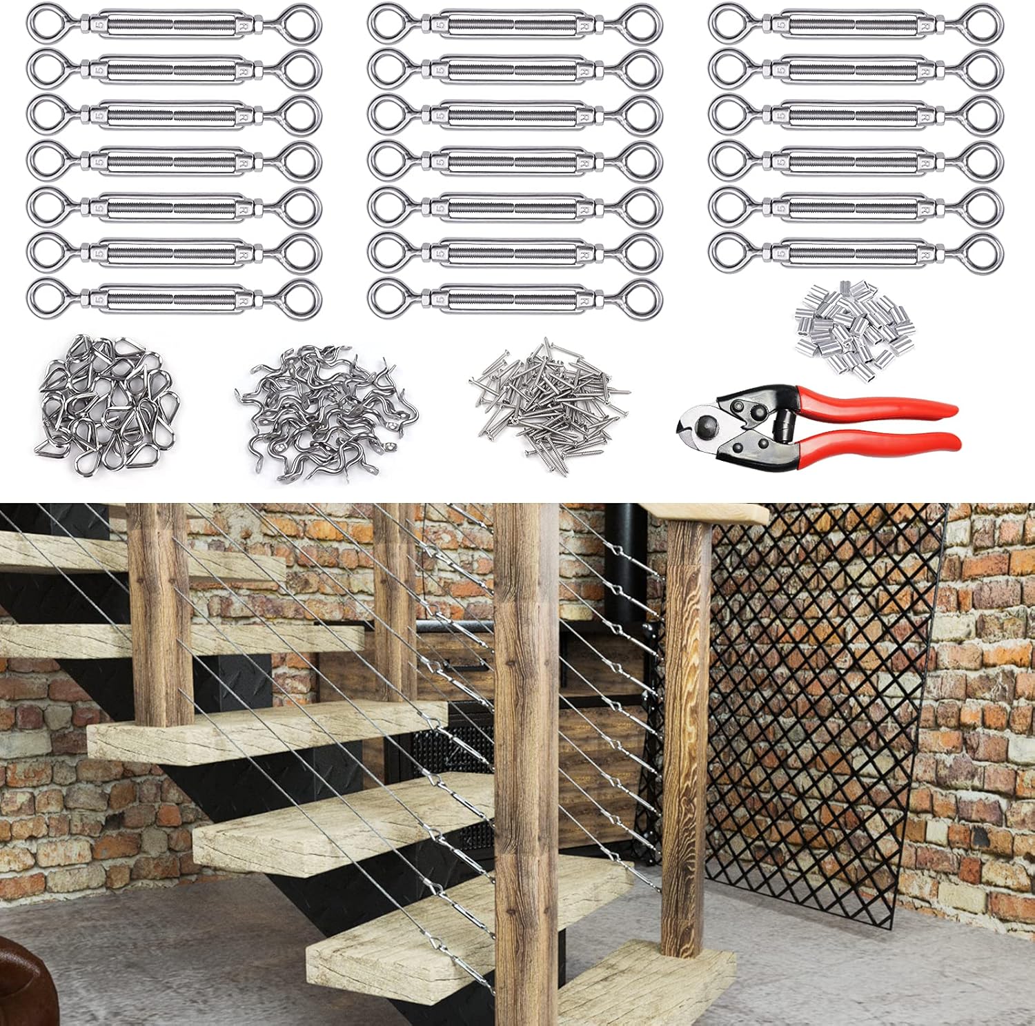 40Set 1/8 Cable Railing Kit Hardware Heavy Duty Turnbuckle M5 Eye to Eye Stainless Steel Angle Adjustable W33527