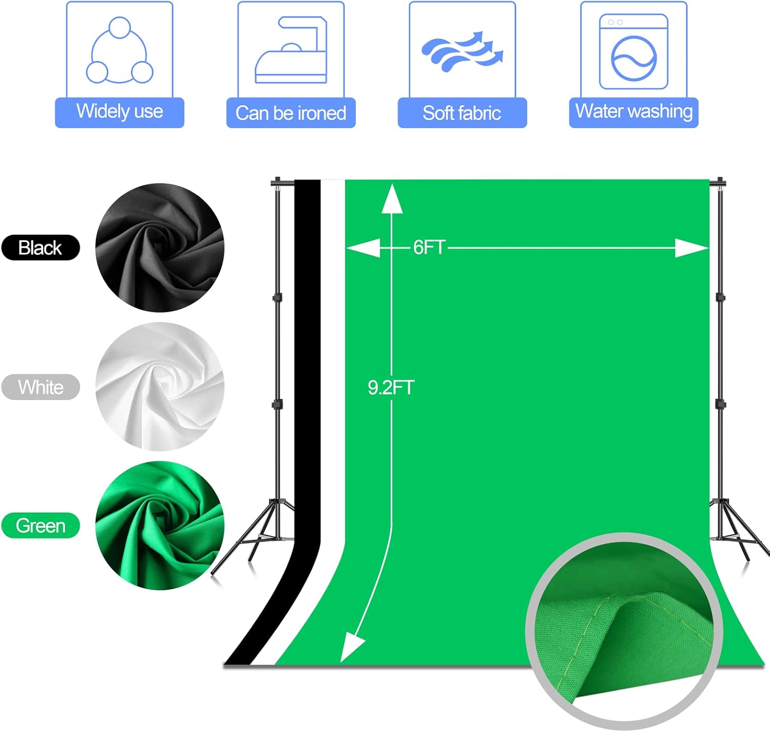 7×10ft Adjustable Photography Backdrop Stand Kit with Polyester Background, Spring Clamps and Carry Bag L300711