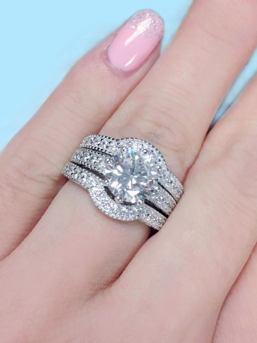 Sterling Silver CZ Engagement Ring Set Z91676