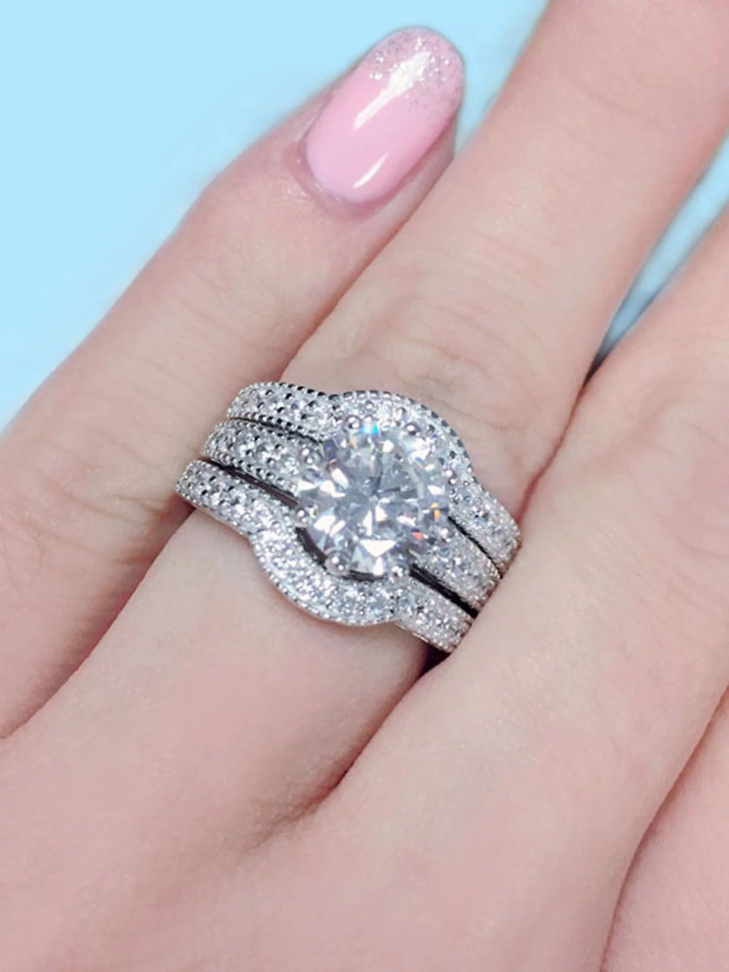 Sterling Silver CZ Engagement Ring Set Z91676