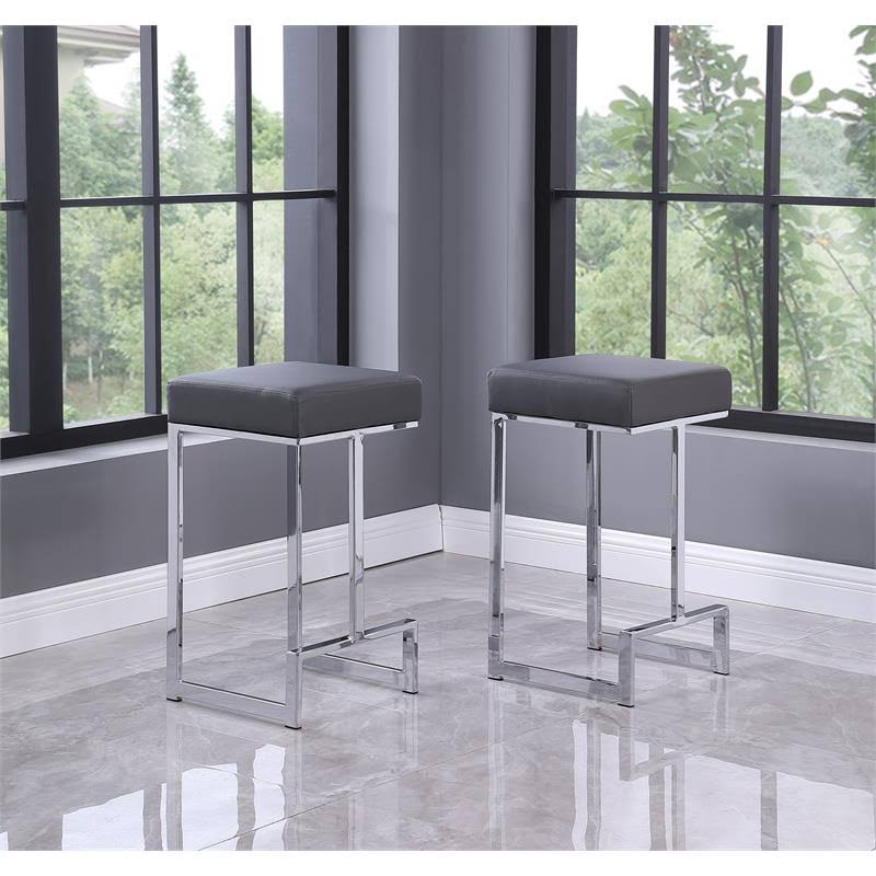 Faux Leather Backless Counter Height Stool in Gray/Silver (Set of 2) Y373