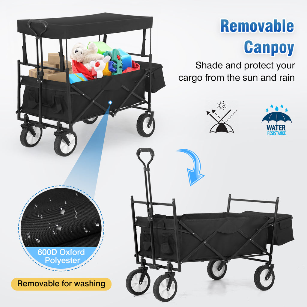 Black Folding Wagon Cart with Removable Canopy X577365