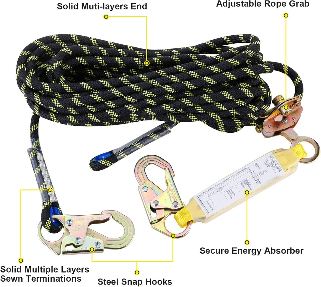 Rope Assembly 25 ft with Rope Grab Snap Hooks Shock Absorber CE Standard I2508