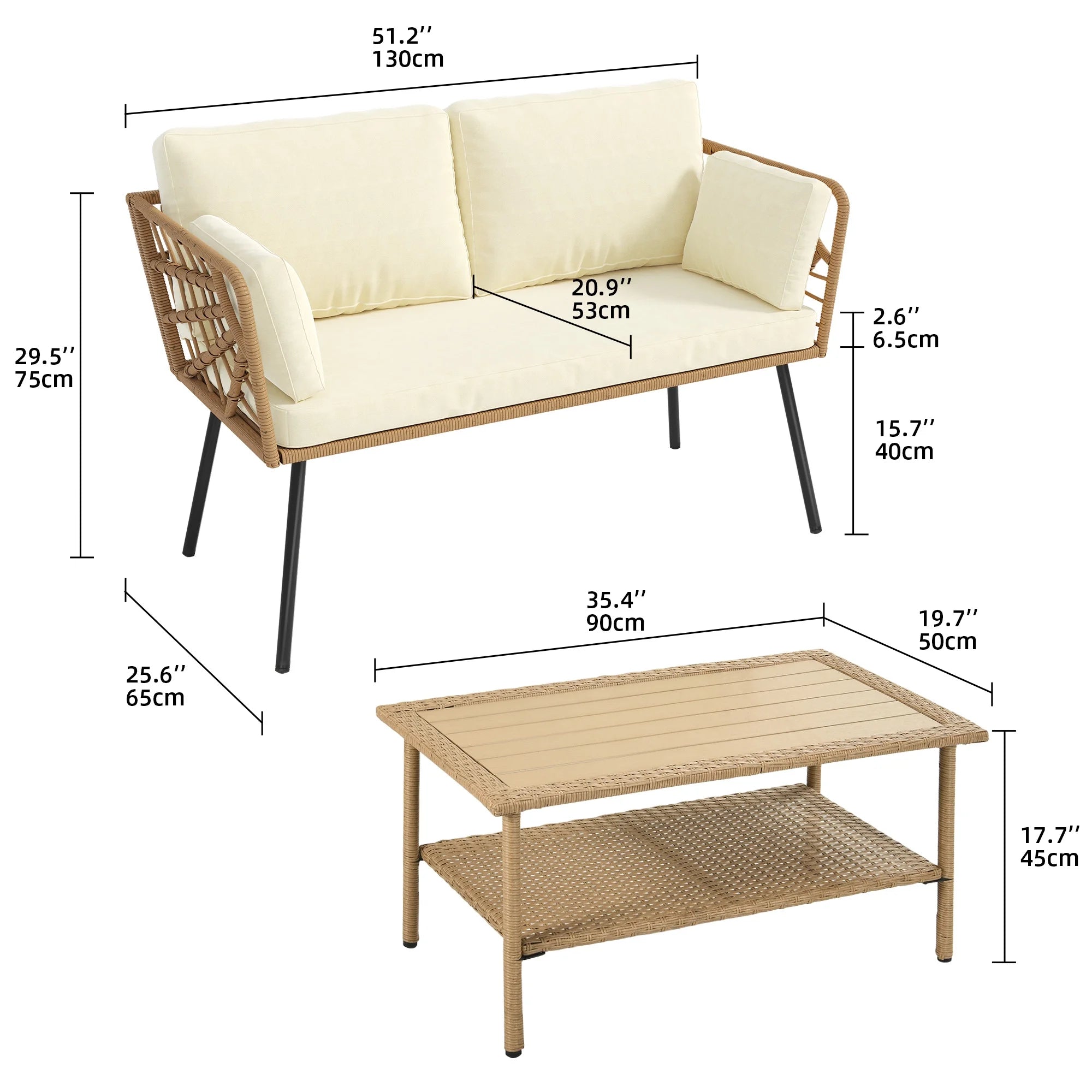 2 Pieces Patio Furniture Set with Coffee Table R7020
