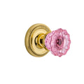Crystal Pink Glass Door Knob in Unlaquered Brass S581