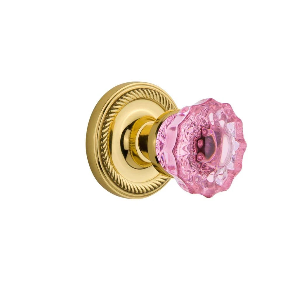 Crystal Pink Glass Door Knob in Unlaquered Brass S581