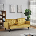 Yellow Tufted Convertible Velvet Sofa Bed with Cup Holder P329