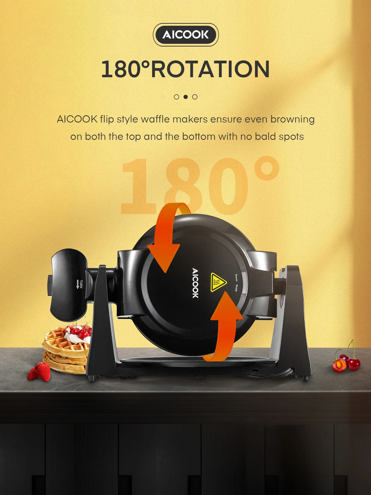 Double Belgian Waffle Maker 180° Flip 1400W Nonstick Black U40123