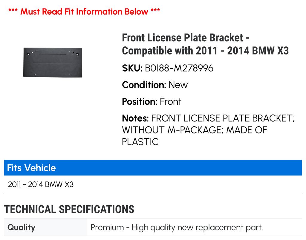 Front License Plate Bracket for BMW X3 D572137
