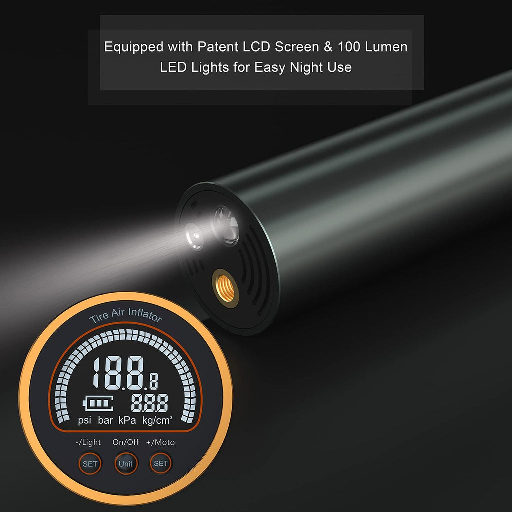 3000mAh Portable Wireless Rechargeable Bike Tire Pump with Digital Pressure Gauge, 140PSI, Pack of 2 Y376250