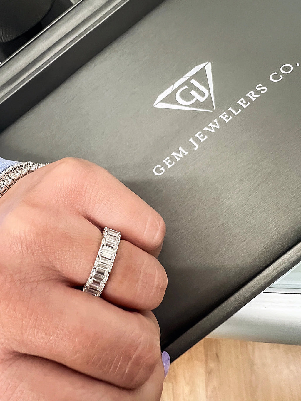 6 Carat Emerald Cut Diamond Eternity Band G290