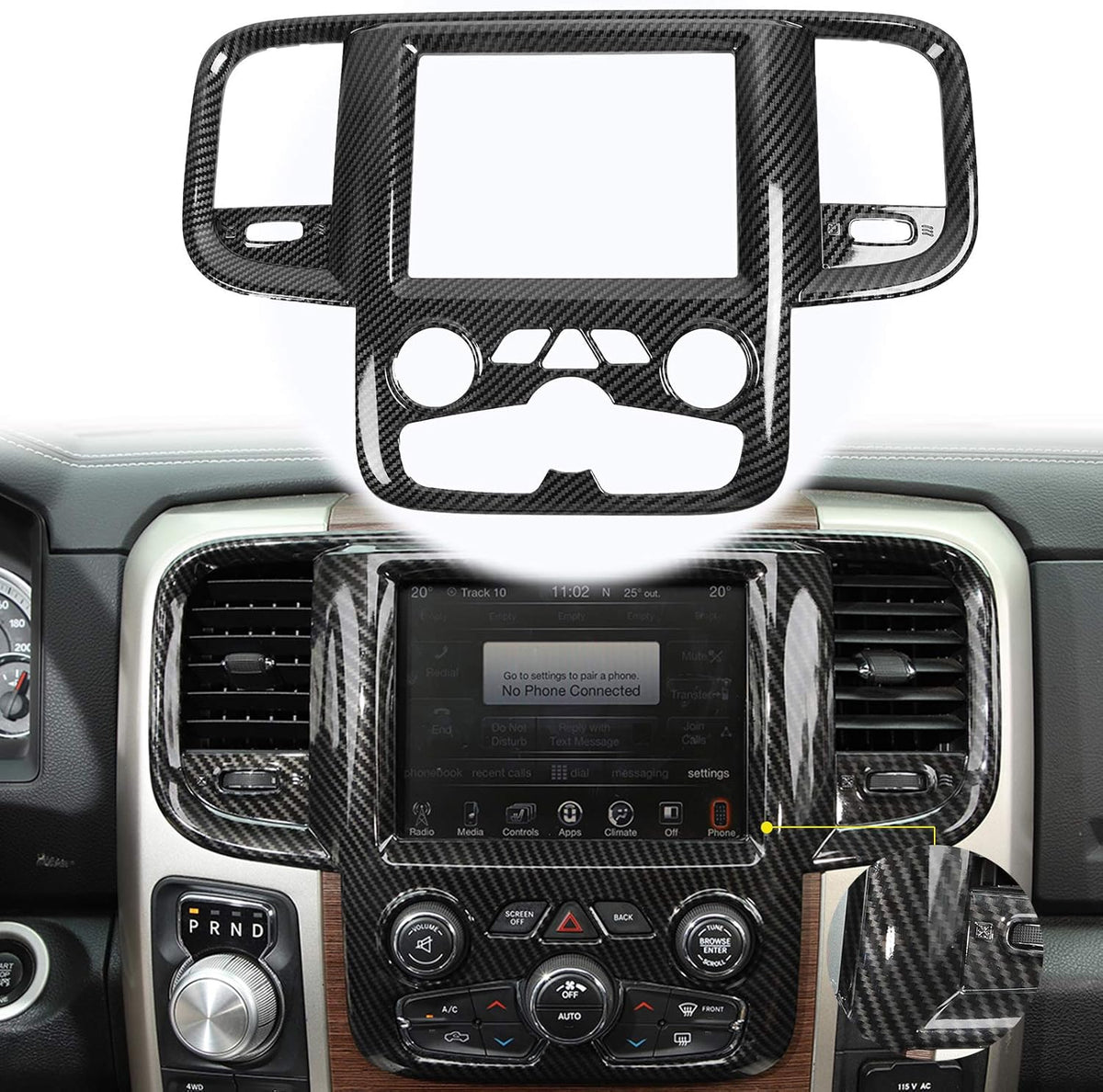 Red Carbon Fiber ABS Center Control Touch Screen Trim Cover for Dodge RAM 2011-2017 F642993