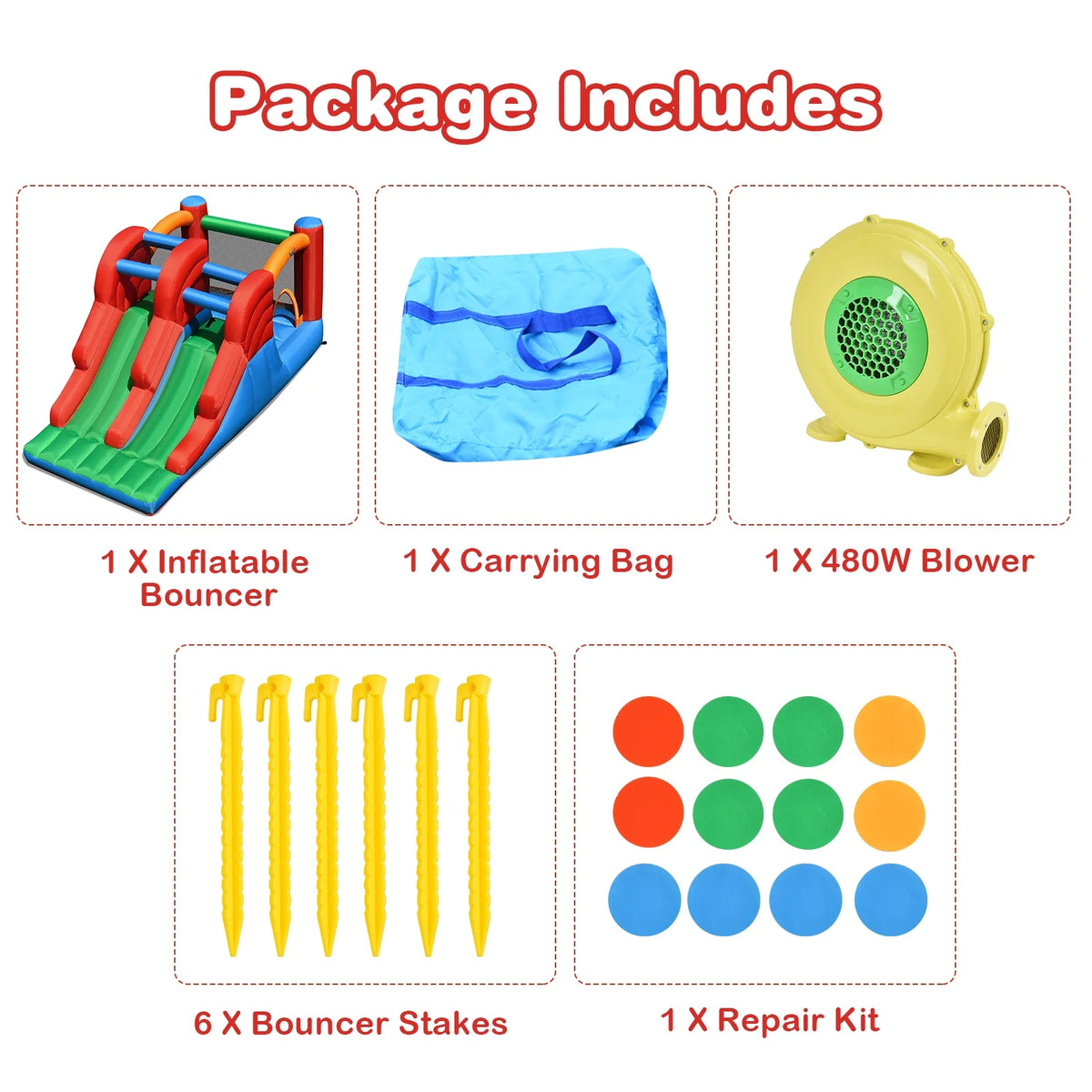 Inflatable Bounce House 3-in-1 Dual Slides Jumping Castle with Blower H8710