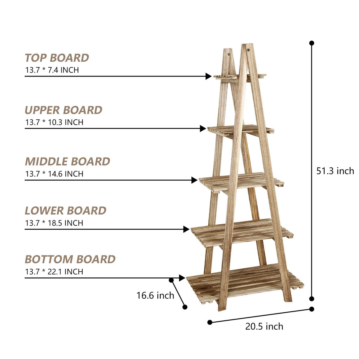 5-Tier Ladder Shelf Bookcase Storage Display Shelf Natural H148
