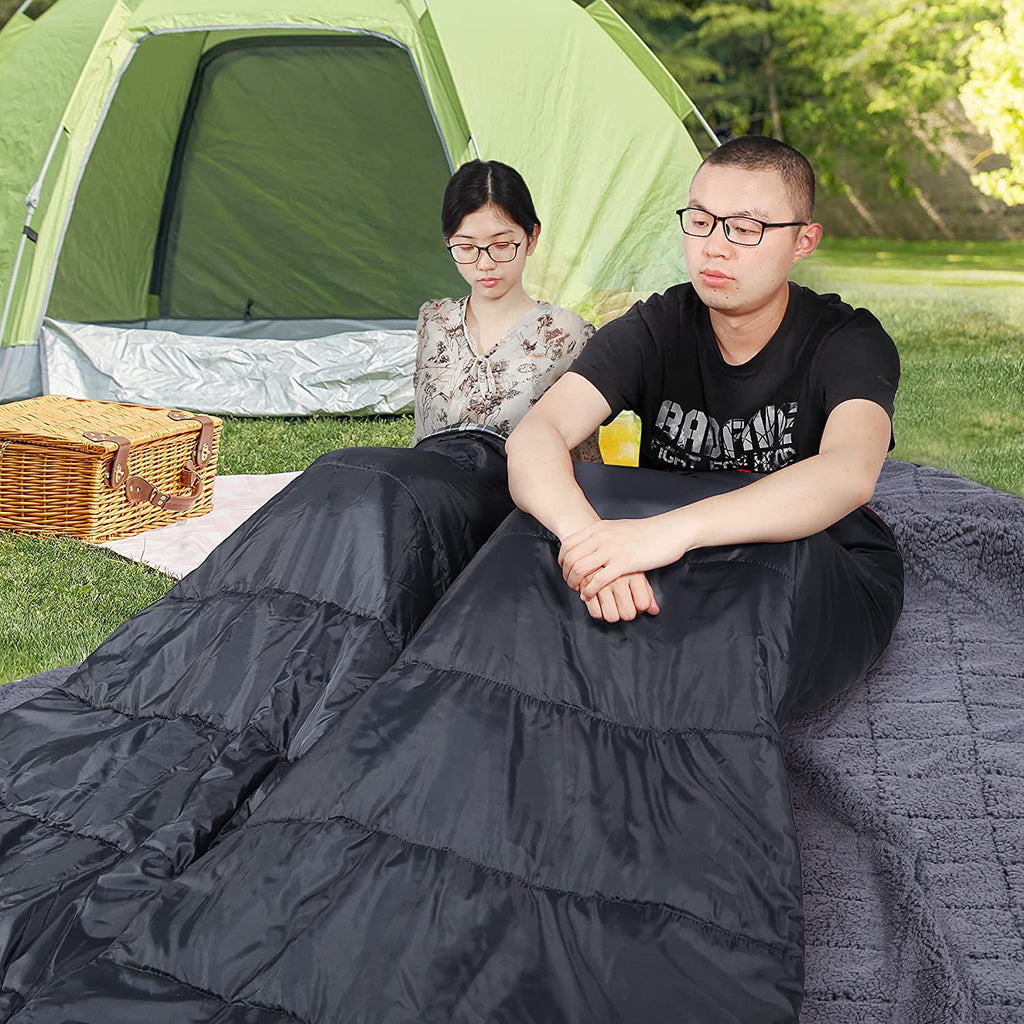 Cotton Double Sleeping Bag, Queen Size, Black/Navy Blue I116