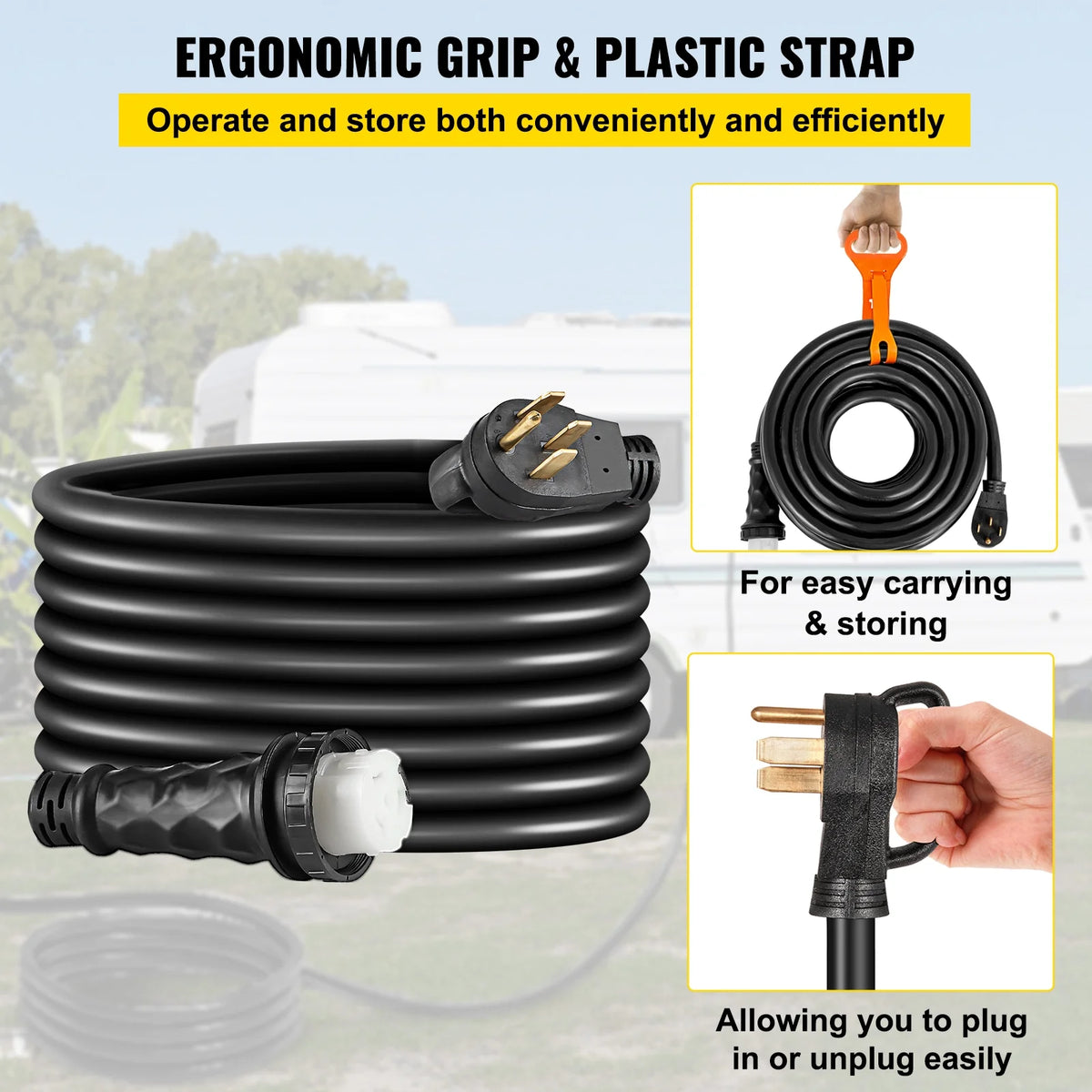 RV Shore Power Extension Cord 50A 36ft 125/250V STW 6AWG/3C+8AWG/1C NEMA SS2-50R Twist Lock Plug NEMA 14-50P J971