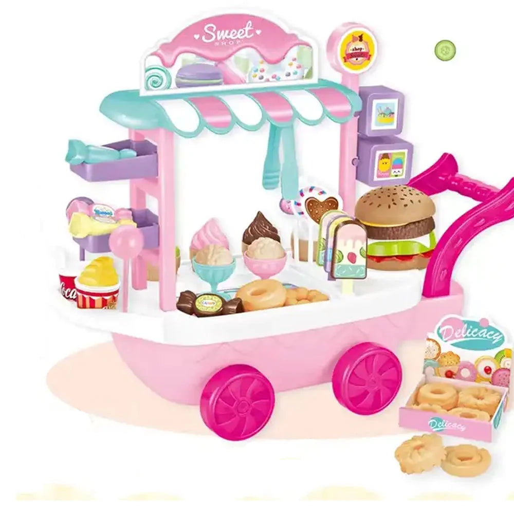 Ice Cream Cart Toy Set with Umbrella Food Dishes G29707