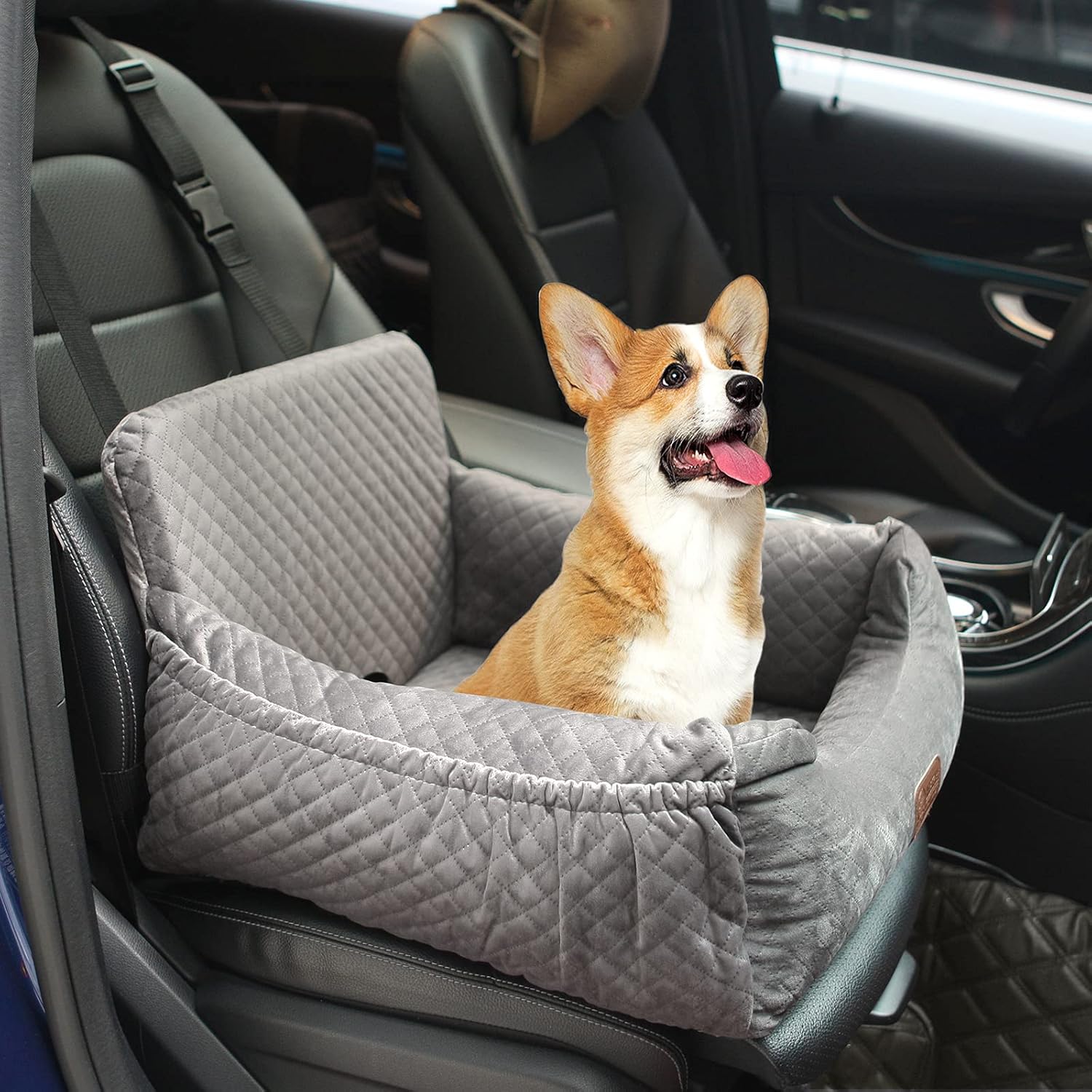 Dog Car Seat Pet Booster Seat with Pocket, Non-Slip Base, Thickened Sponge Pad, Black, Pack of 2 J506