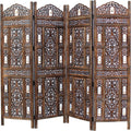 Antique Brown 4 Panel Handcrafted Wood Room Divider Screen J774